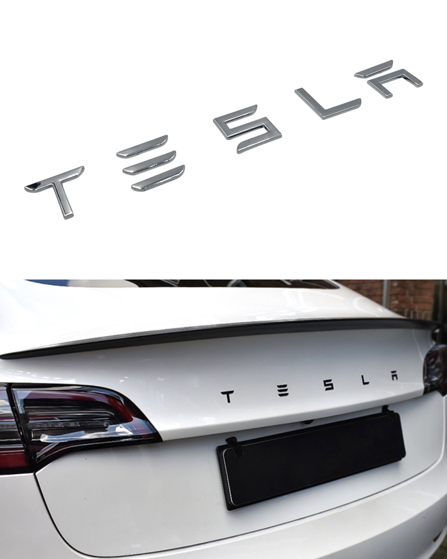 Tesla text emblem Svart/Silver