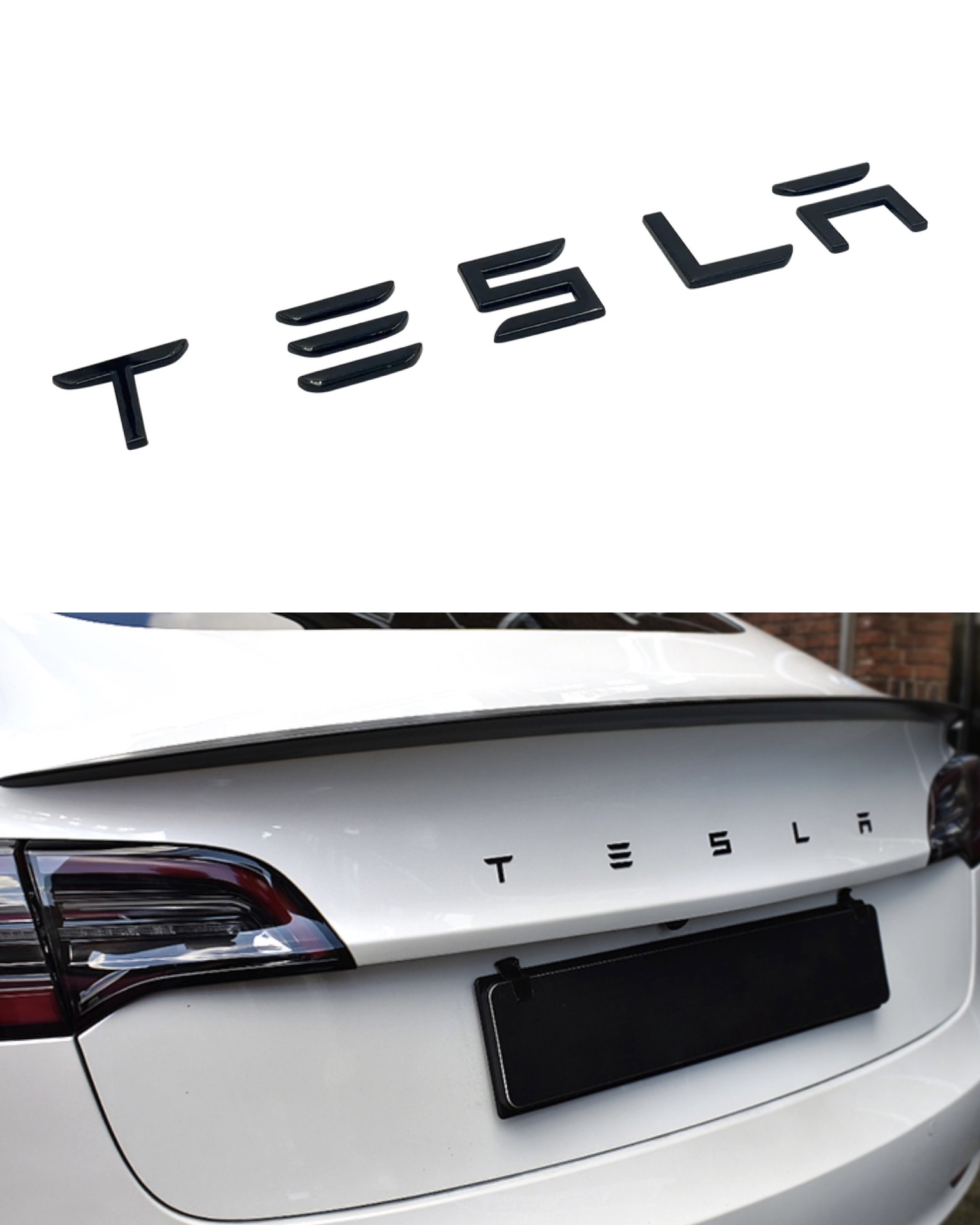 Tesla text emblem Svart/Silver