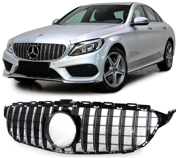 Mercedes GT-grill AMG look panamerican C-klass W205 14-18 (Svart/Krom)