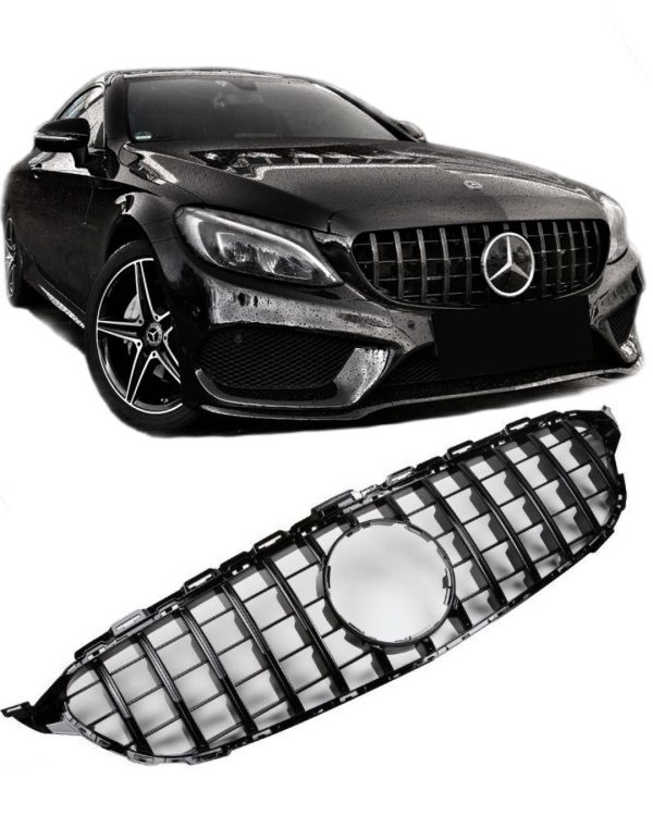 Mercedes GT-grill AMG look panamerican C-klass W205 14-18 (Helsvart)
