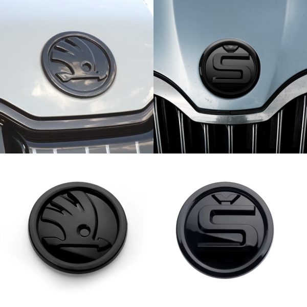 Svarta Skoda emblem 80mm/90mm till motorhuv & baklucka - Flera modeller