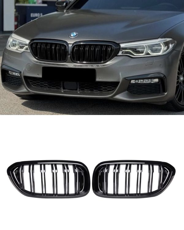 BMW G30/G31 5-serie svart grill/njurar dubbelribbad
