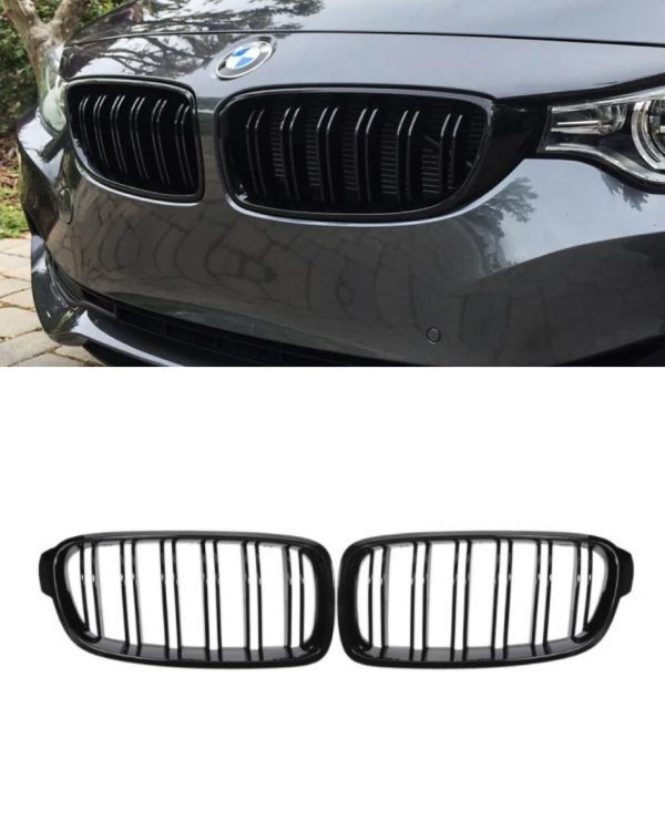 BMW F30/F31 3-serie svart grill/njurar dubbelribbad
