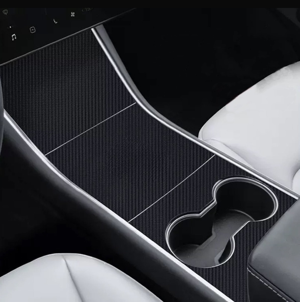 Färdigskuren vinyl passande Tesla model 3/Y – Mittkonsol skydd i "Alcantara" & "Kolfiber" 2 Färdigskuren vinyl passande Tesla model 3/Y – Mittkonsol skydd i "Alcantara" & "Kolfiber" - Bild 2