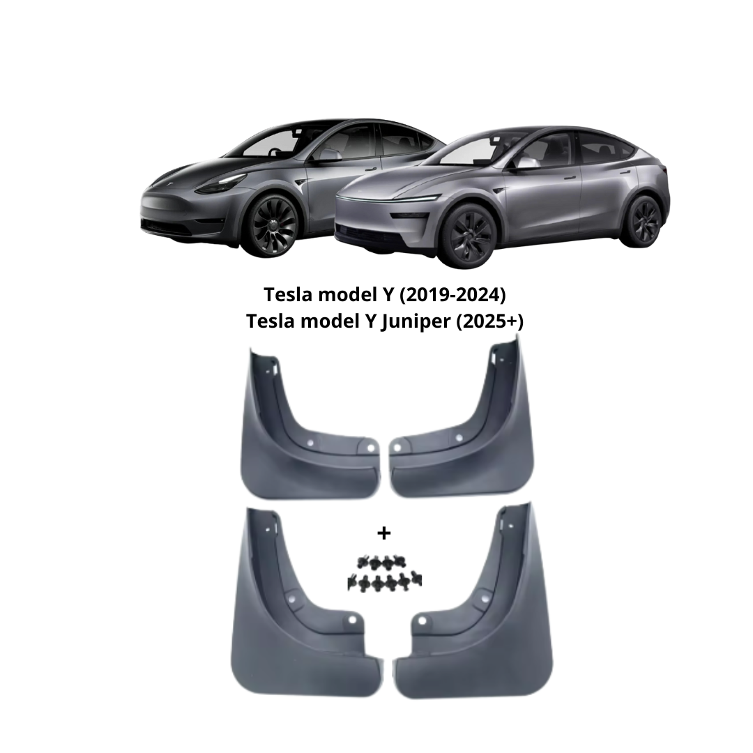 Passande Tesla model Y Stänkskydd/Mudflaps 4-pack – Passar 2019-2025 1 Passande Tesla model Y Stänkskydd/Mudflaps 4-pack – Passar 2019-2025