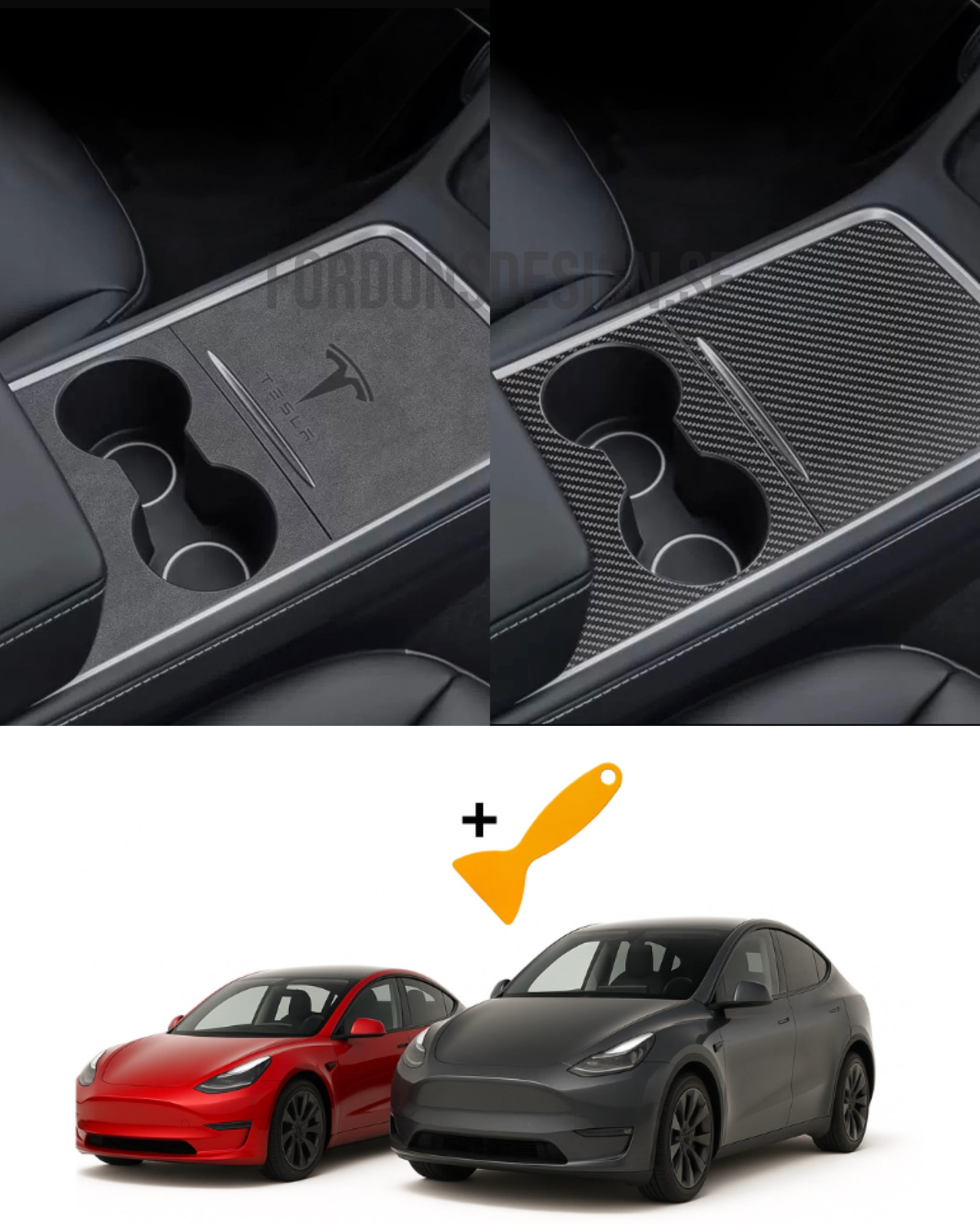 Färdigskuren vinyl passande Tesla model 3/Y – Mittkonsol skydd i "Alcantara" & "Kolfiber" 1 Färdigskuren vinyl passande Tesla model 3/Y – Mittkonsol skydd i "Alcantara" & "Kolfiber"