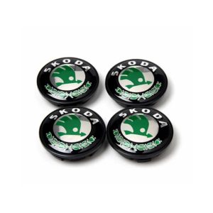 4-pack Skoda centrumkåpor i Svart/Grön 56mm