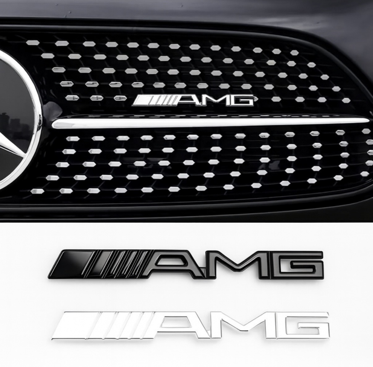 AMG emblem till grill – Krom/Blank/Svart 1 AMG emblem till grill – Krom/Blank/Svart
