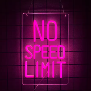 LED Neon Skylt – No speed limit (35x23cm) till garage/hem/kontor