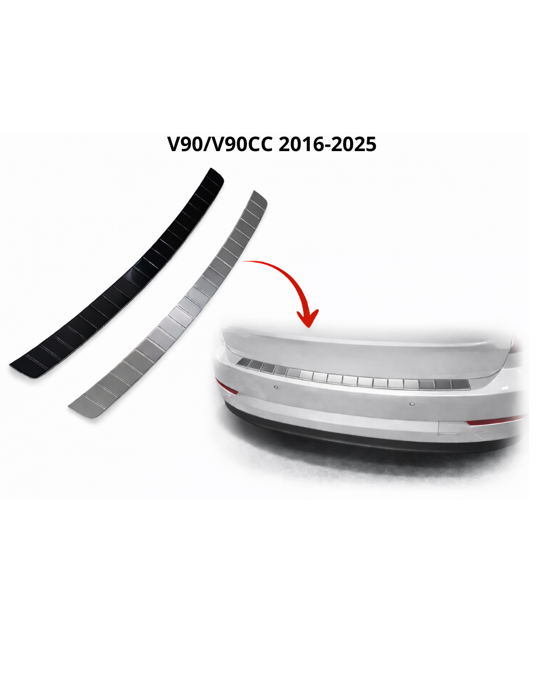 Bakre Stötfångarskydd/Lastskydd i Rostfritt Stål (Svart/Silverkrom) – Passande V90/V90CC 2016-2025 1 Bakre Stötfångarskydd/Lastskydd i Rostfritt Stål (Svart/Silverkrom) – Passande V90/V90CC 2016-2025