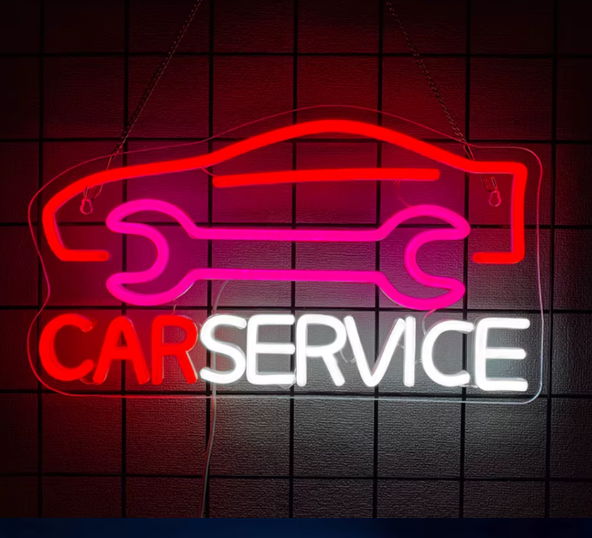 LED Neon Skylt – Car Service (40x23cm) till garage/hem/kontor 1 LED Neon Skylt – Car Service (40x23cm) till garage/hem/kontor