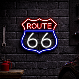 LED Neon Skylt – Route 66 (38x38cm) till garage/hem/kontor