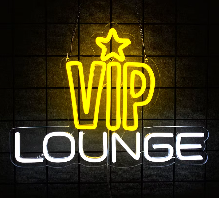 LED Neon Skylt – VIP Lounge (41x30cm) till garage/hem/kontor 1 LED Neon Skylt – VIP Lounge (41x30cm) till garage/hem/kontor
