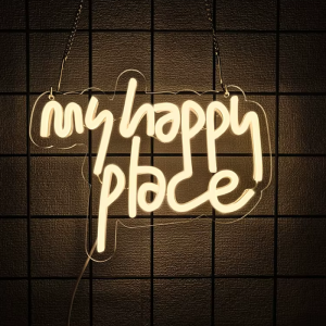 LED Neon Skylt – My happy place (25x20cm) till garage/hem/kontor