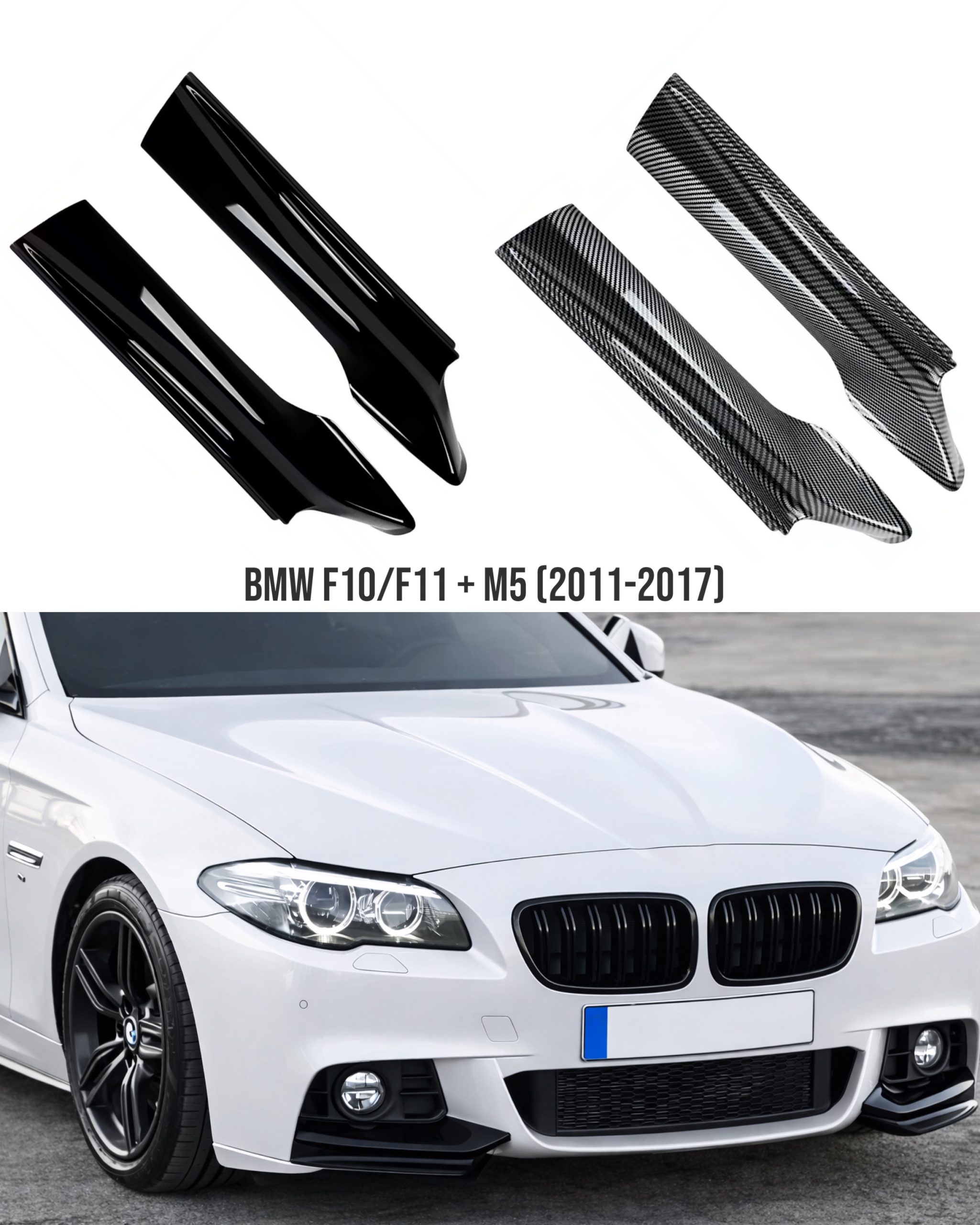 BMW F10/F11/M5 splitters till fronten (Blanksvart/”Kolfiber”) 1 BMW F10/F11/M5 splitters till fronten (Blanksvart/”Kolfiber”)
