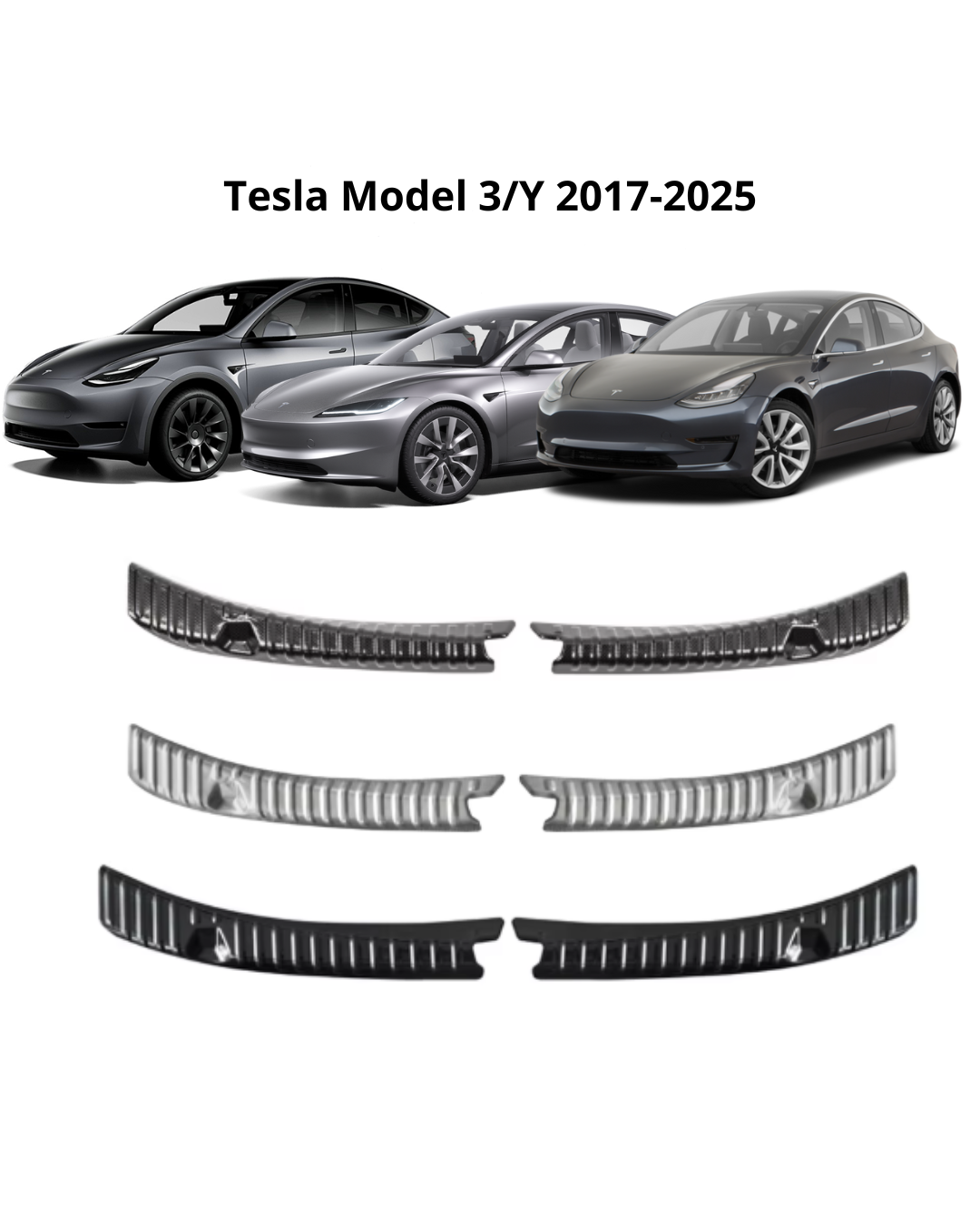 Tesla Model 3/Y 2017-2024 bagageskydd/lastskydd i rostfritt stål - Svart/Kromsilver/"Kolfiber" 1 Tesla Model 3/Y 2017-2024 bagageskydd/lastskydd i rostfritt stål - Svart/Kromsilver/"Kolfiber"