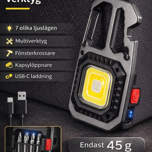 Mini Multifunktions Ficklampa med 7 lägen & Multiverktyg – Uppladdningsbar