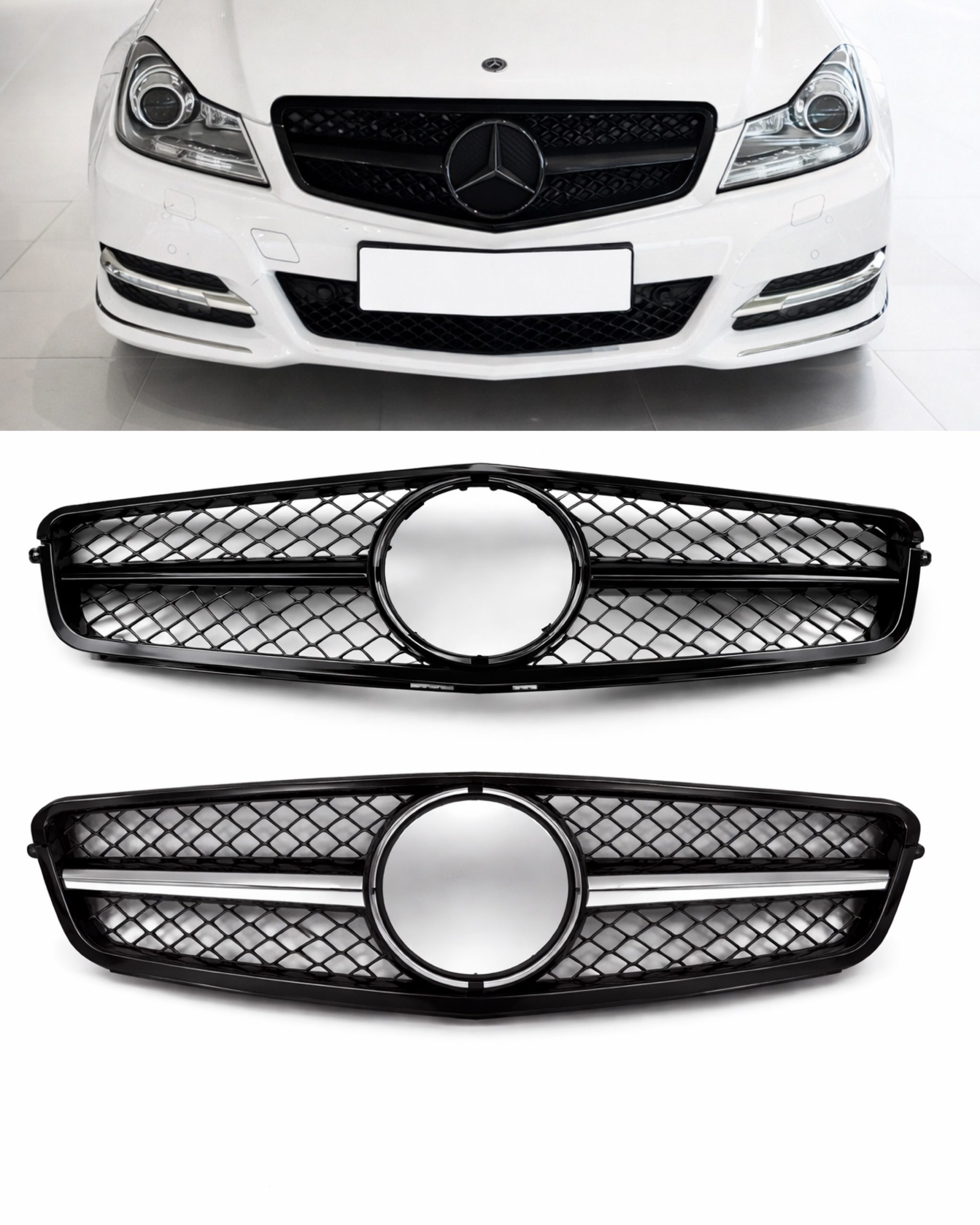 Mercedes C-klass W204 (07-14) ”C63 style” grill – Blanksvart/Krom 1 Mercedes C-klass W204 (07-14) ”C63 style” grill – Blanksvart/Krom