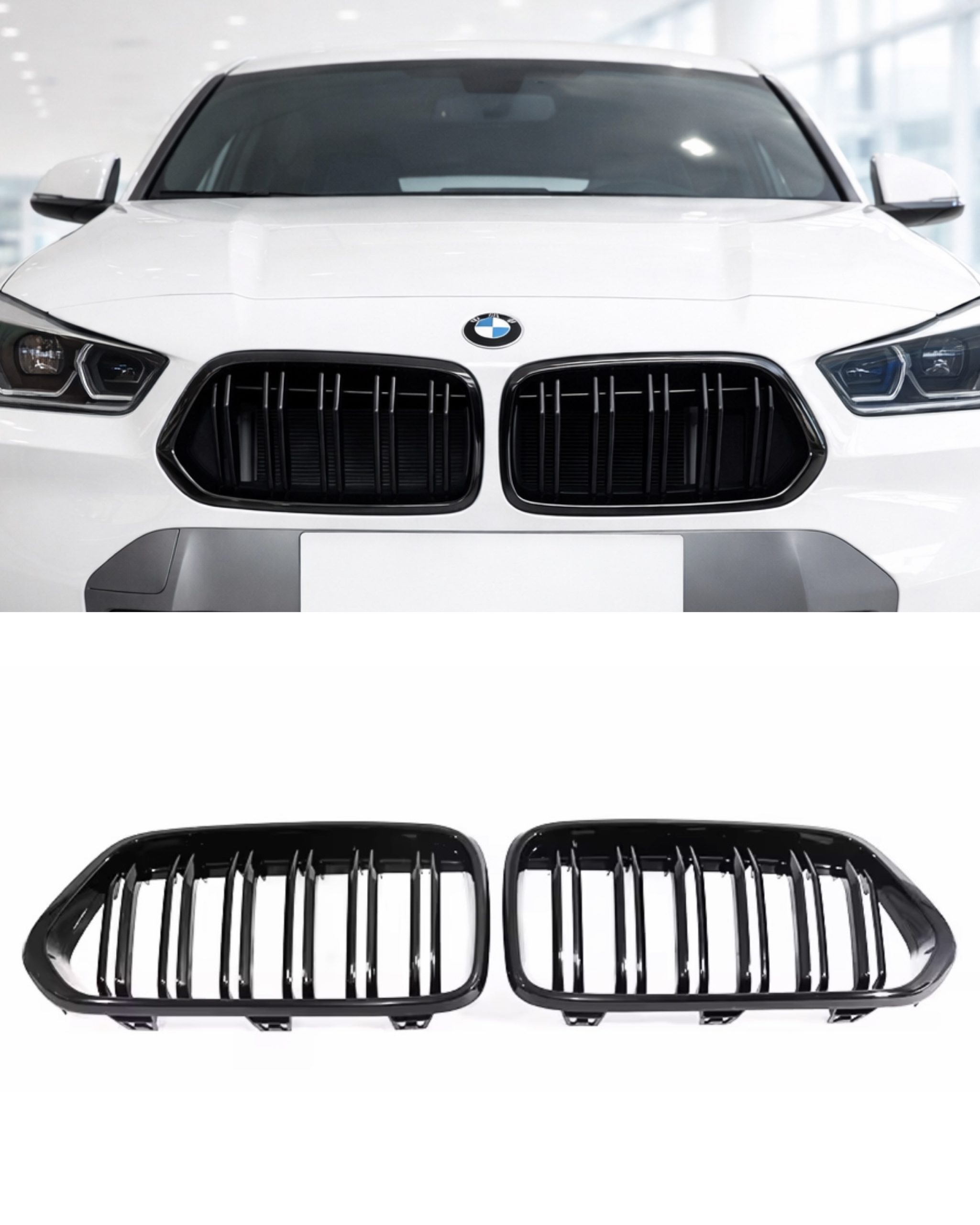 BMW X2 F39 2018-2023 svarta njurar/grill dubbelribbad blanksvart 1 BMW X2 F39 2018-2023 svarta njurar/grill dubbelribbad blanksvart