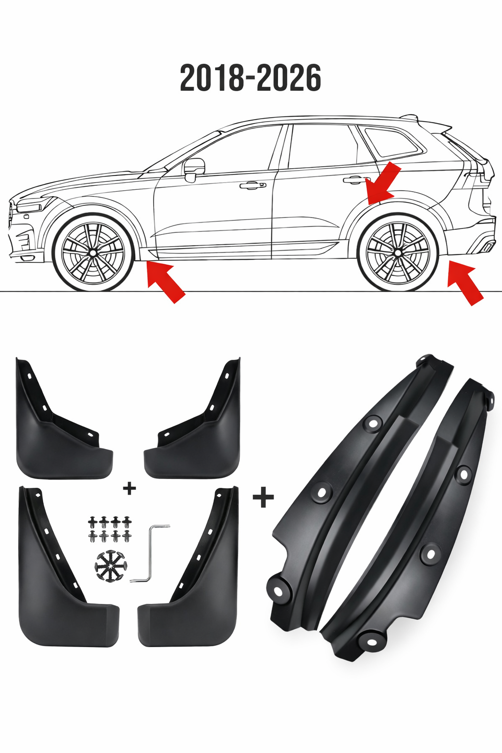 6-pack stänkskydd/mudflaps passande XC60 2018-2026 för hjulhus & 4 däck 1 6-pack stänkskydd/mudflaps passande XC60 2018-2026 för hjulhus & 4 däck
