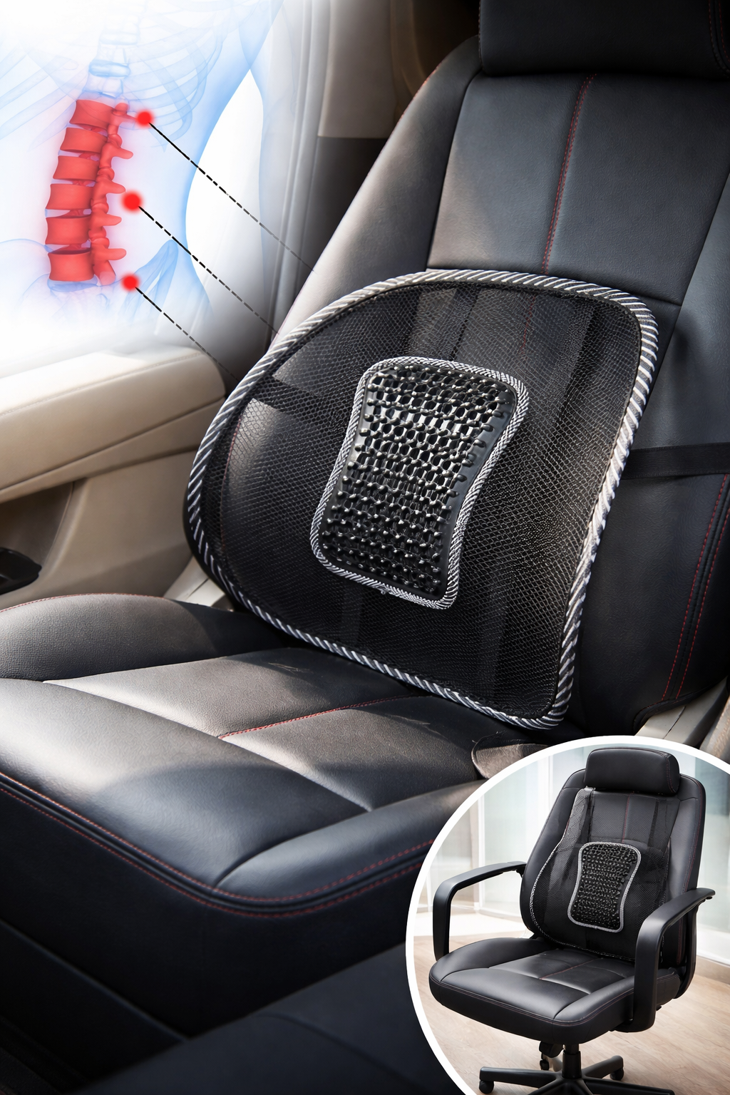 Ergonomiskt Ryggstöd för Bil & Kontorsstol – Bekväm Avlastning för Ländryggen 1 Ergonomiskt Ryggstöd för Bil & Kontorsstol – Bekväm Avlastning för Ländryggen
