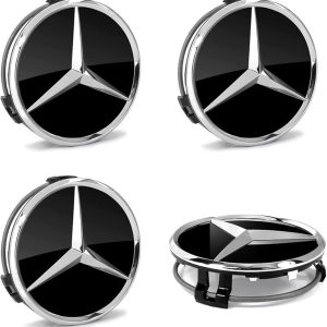 Hem 5 4-pack Svart/Silvriga Mercedes centrumkåpor 75mm