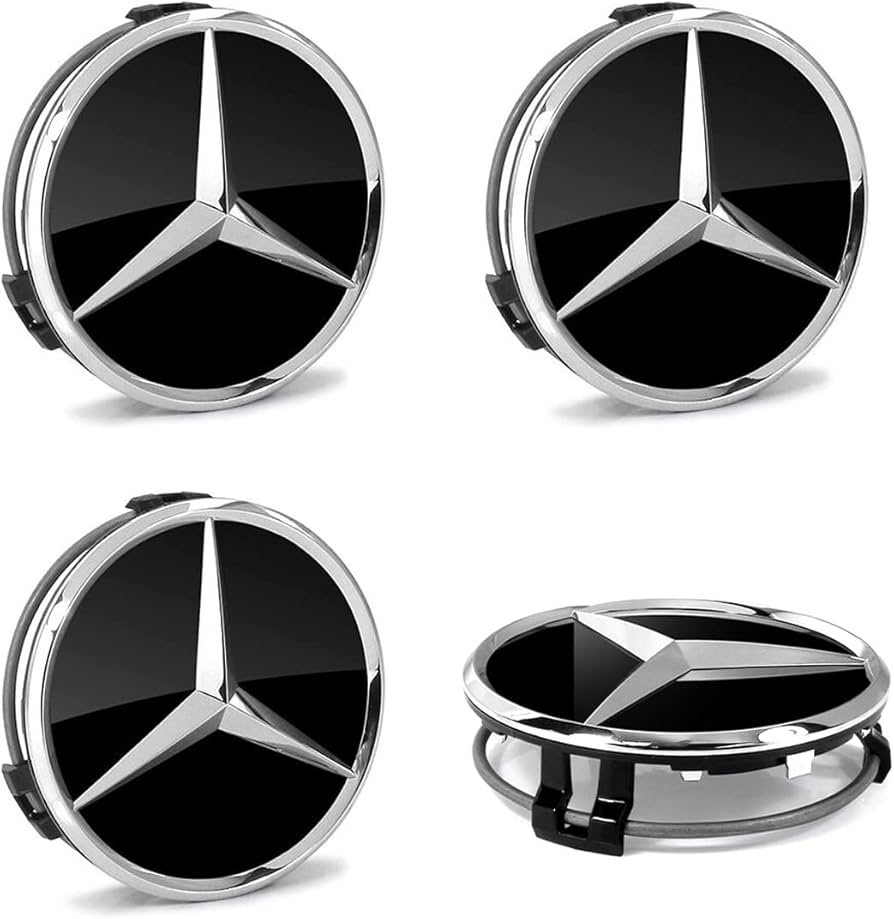 4-pack Svart/Silvriga Mercedes centrumkåpor 75mm 1 4-pack Svart/Silvriga Mercedes centrumkåpor 75mm