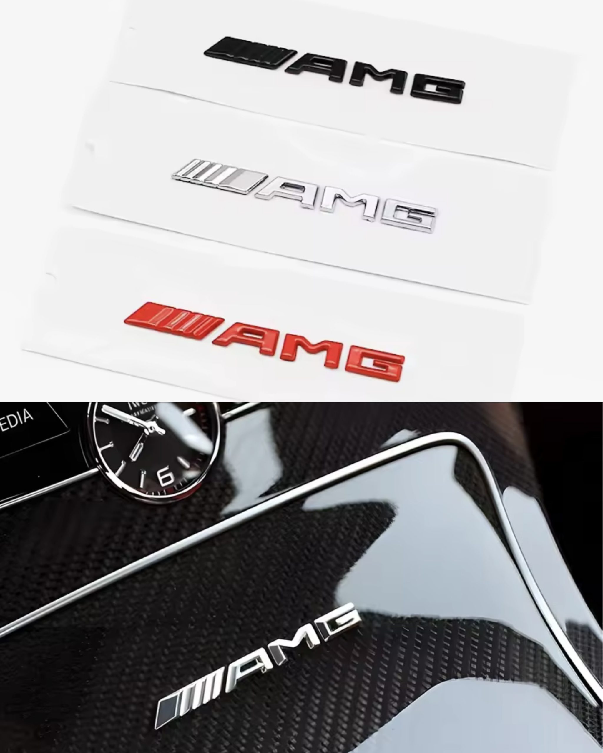 Små AMG emblem till interiör/exteriör - Svart/Silver/Röd 1 Små AMG emblem till interiör/exteriör - Svart/Silver/Röd