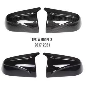 Hem 9 Tesla model 3 2017-2021 sportiga spegelkåpor – Blanksvart/”Kolfiber”