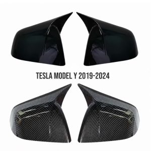 Hem 8 Tesla model Y 2019-2024 sportiga spegelkåpor – Blanksvart/”Kolfiber”