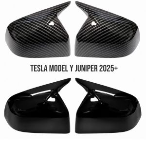 Hem 7 Tesla model Y juniper 2025+ sportiga spegelkåpor – Blanksvart/”Kolfiber”