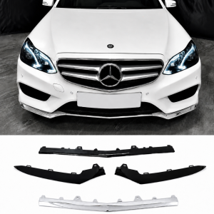 Mercedes E-klass W212 2013-2016 3-delad frontläpp ersättare (Blanksvart/krom)