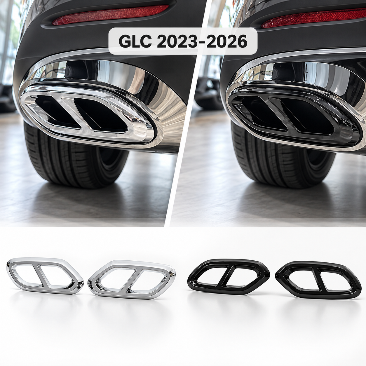 Ändrör/Slutrör passande Mercedes GLC 2023-2026 (Avgaskåpa) – Svart & Silver 1 Ändrör/Slutrör passande Mercedes GLC 2023-2026 (Avgaskåpa) – Svart & Silver