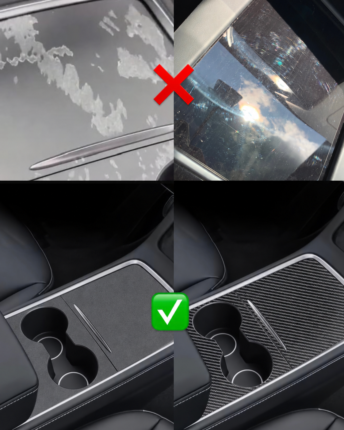 Färdigskuren vinyl passande Tesla model 3/Y – Mittkonsol skydd i "Alcantara" & "Kolfiber" (Enkel montering) 11 Färdigskuren vinyl passande Tesla model 3/Y – Mittkonsol skydd i "Alcantara" & "Kolfiber" (Enkel montering) - Bild 11